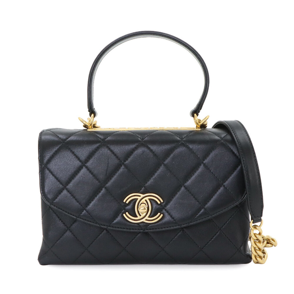 Chanel Trendy CC 2-way Handbag Chain Shoulder Lambskin Black Matelassé Bag